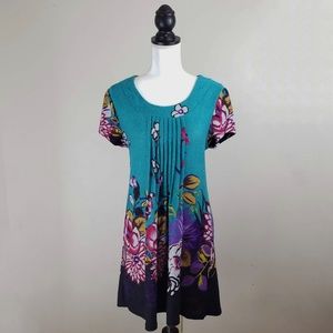 Funky People Aqua Green Floral Sweater Dress